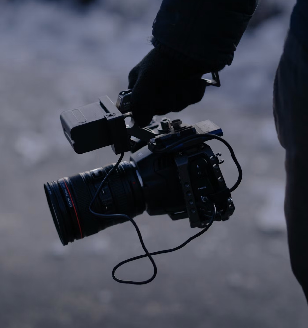 Cinema camera rig on set